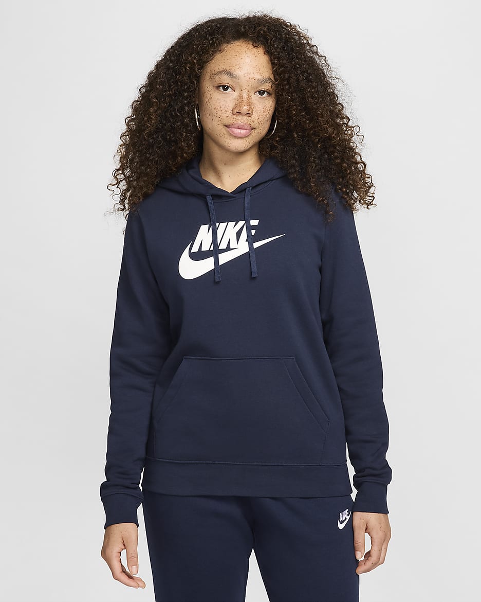 (取寄) ナイキ レディース スポーツウェア クラブ フリース プルオーバー ブーディ Nike women Sportswear Club Fleece Standar Pullover Hoodie Obsidian/White Nike Sportswear Club Fleece Women's Logo Pullover Hoodie